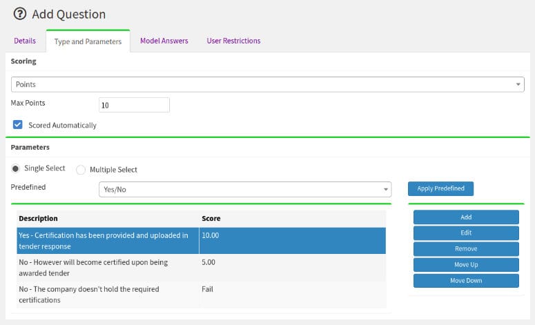 Automatic scoring screen shot